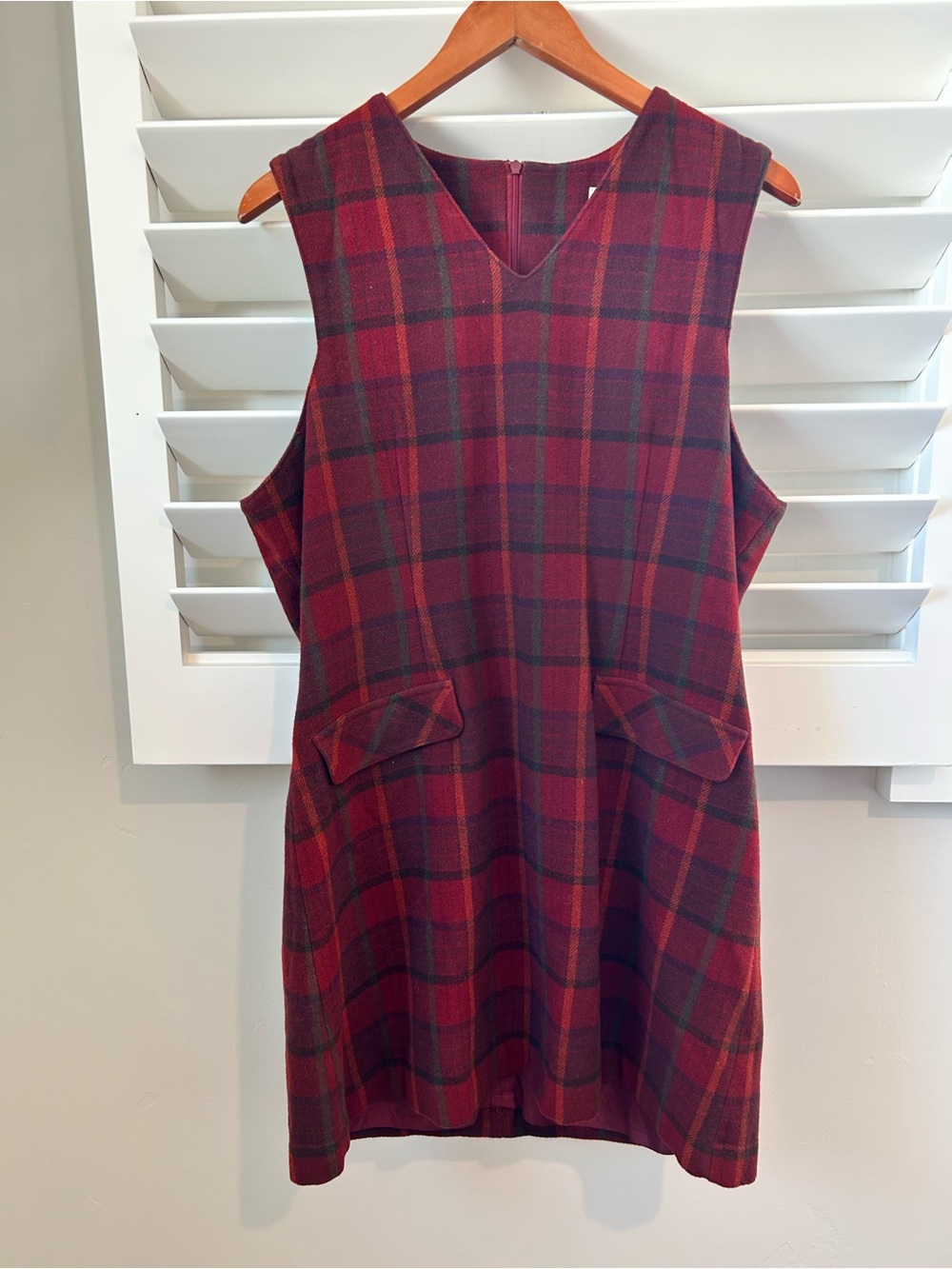 Vintage Eddie Bauer Jumper Dress Womens 14pRed Plaid Wool Blend Sleeveless Shift
